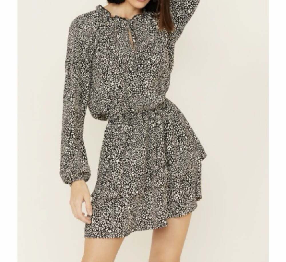 Show Me Your MuMu black and white animal-print long-sleeve mini dress Large NWT